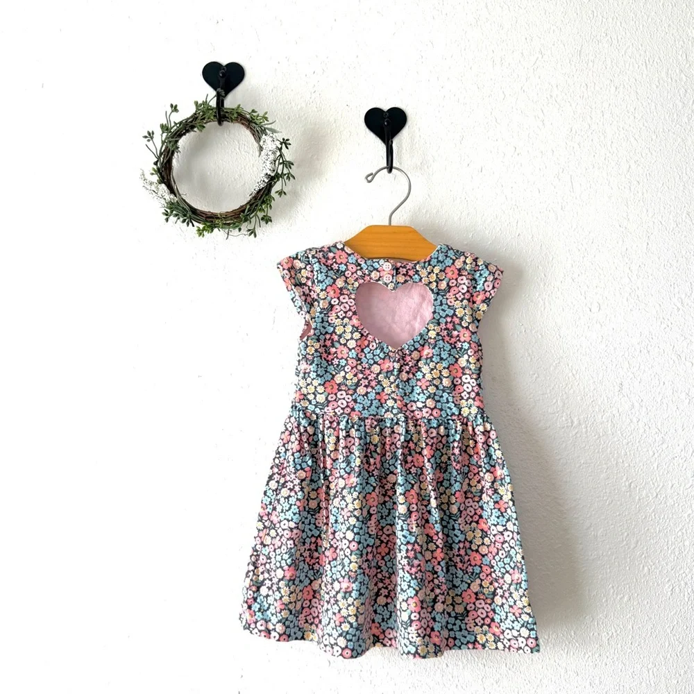 Carter’s Baby Girl Pastel Floral Dress with Heart Cutout Size 24 Months